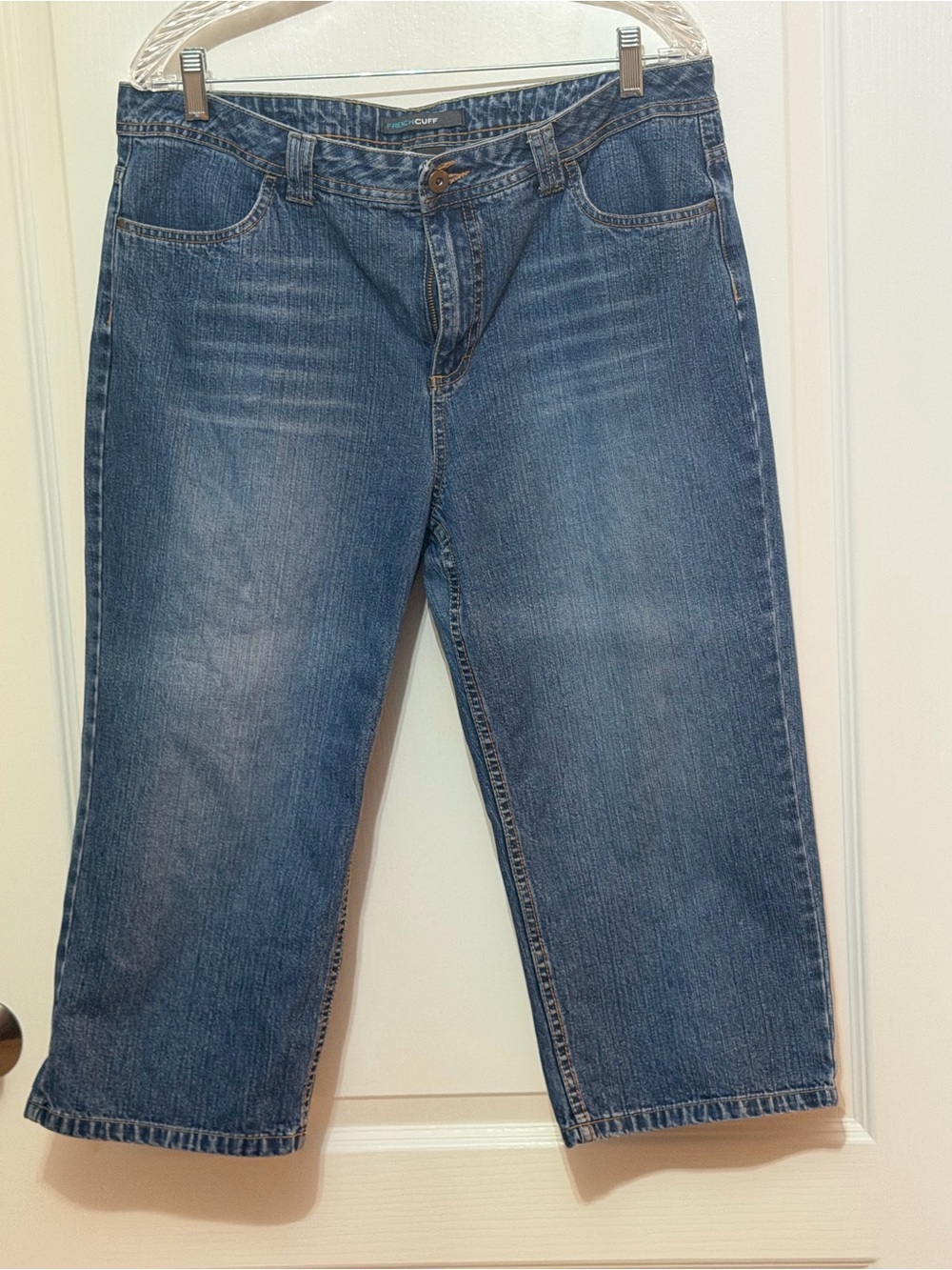 French Cuff Blue Denim Capris, sz 14